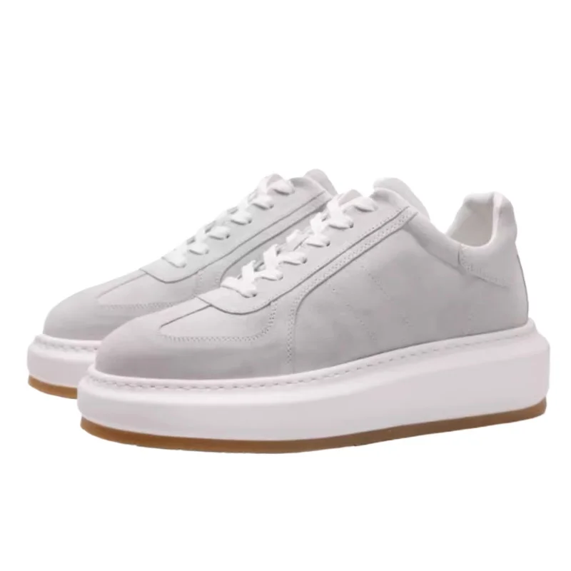 

High-quality Suede Leisure Board Shoes for Men's Height Increasing Shoes Couples Sneakers Genuine Leather Hand Sewn Derby Boots