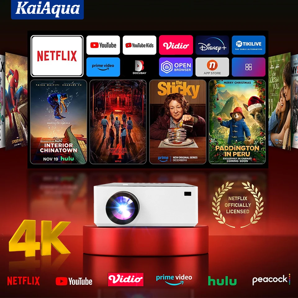 

KaiAqua 4K 1080P LED Projector with 8000 Lumen Brightness WiFi 6 Bluetooth 5.2 Portable Home Theater System for Entertainment