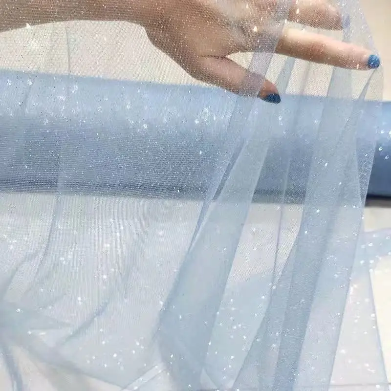 9 Colors Shinny Spray Stamping Gold Wedding Veil Decoration Embroidered Mesh Fabric Lace Evening Party Dress Material