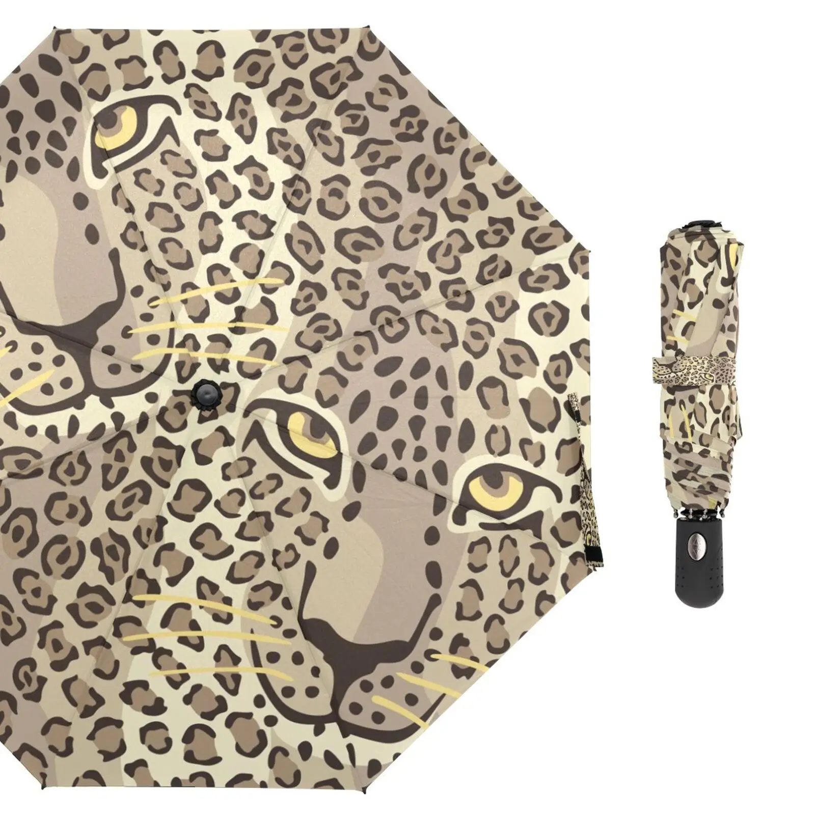 

Creative Leopard Print Umbrella Rain Women Automatic Three Folding Umbrella Male Parasol Outdoor Travel Portable Umbrella 8 Ribs