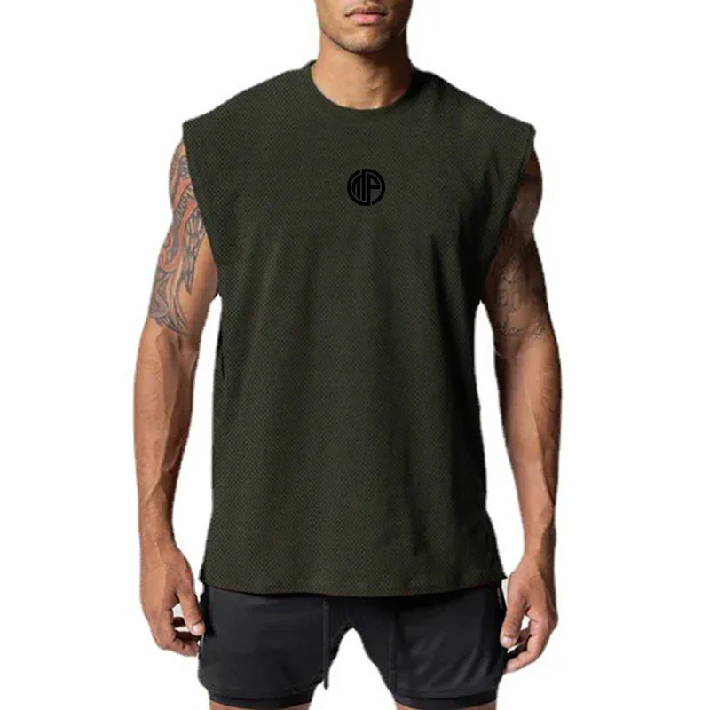 Mens Mesh Fashion Clothing Summer Fitness Gym Running Tank Top Quick Dry Vest Bodybuilding Singlets Sleeveless Sporting Shirt