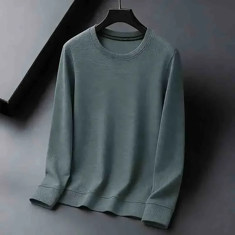 2026 New Arrival Men's Basic Solid Crew Neck Sweater Breathable Long Sleeve Knit Pullover