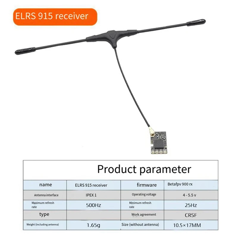 Receptor ELRS 915Mhz 25Hz-500Hz CRSF con antena tipo T para RC FPV Traversing Drones piezas