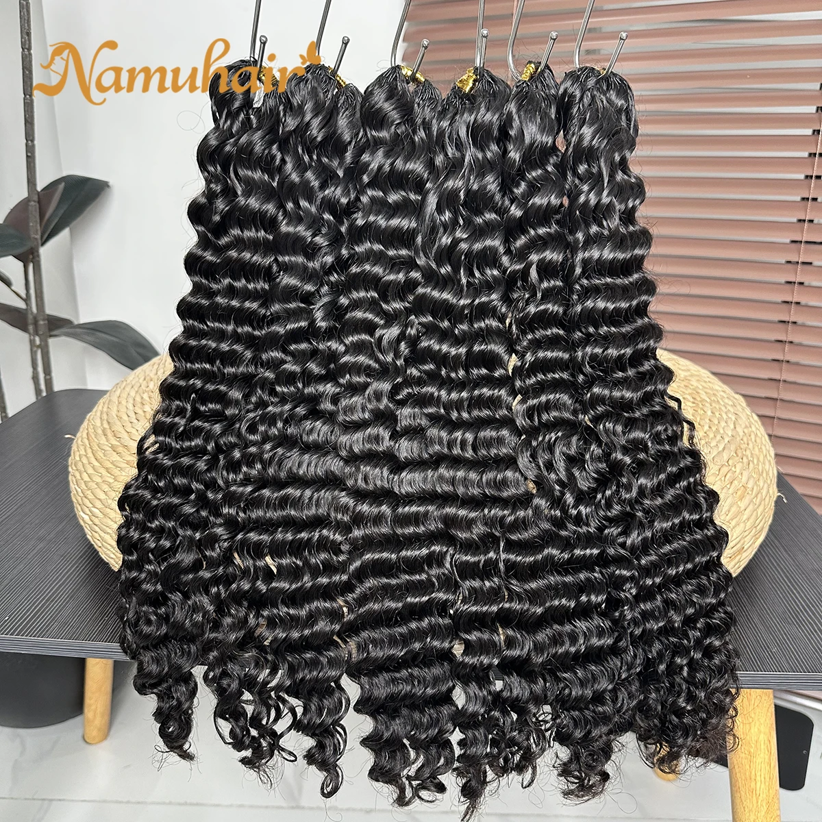 Extensions de cheveux humains au crochet en plumes, tresses à nœuds invisibles pré-séparées, 100 % cheveux humains, ondulation profonde Namu, 100 g/paquet