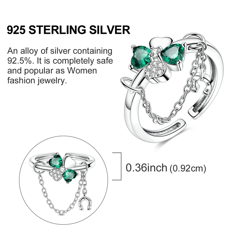 

Clover Adjustable Ring 925 Sterling Silver Original Open Rings for Women Wedding Jewelry Gift