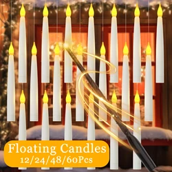 Velas flotantes de varita mágica, vela Led sin llama para boda, cumpleaños, decoración de San Valentín, vela colgante eléctrica para ventana, 12-60 piezas