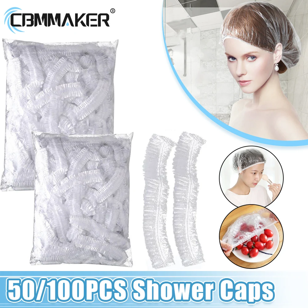 Gorro de ducha desechable con forma de malla elástica, gorro de baño no tejido impermeable para extensión de cabello, transparente, belleza, 50/100