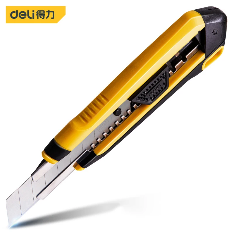 Deli Retractable Snap off Utility Knife High Carbon Portable Sharp SK5 Blade Box Cutter Self-Locking Function couteau Art Supply