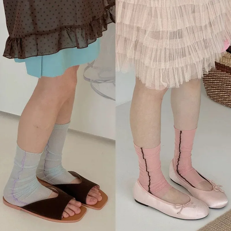 Thin color blocked mesh breathable socks for women mid tube  Breathable Sun Protection Calf Socks Stepping Leg Cover