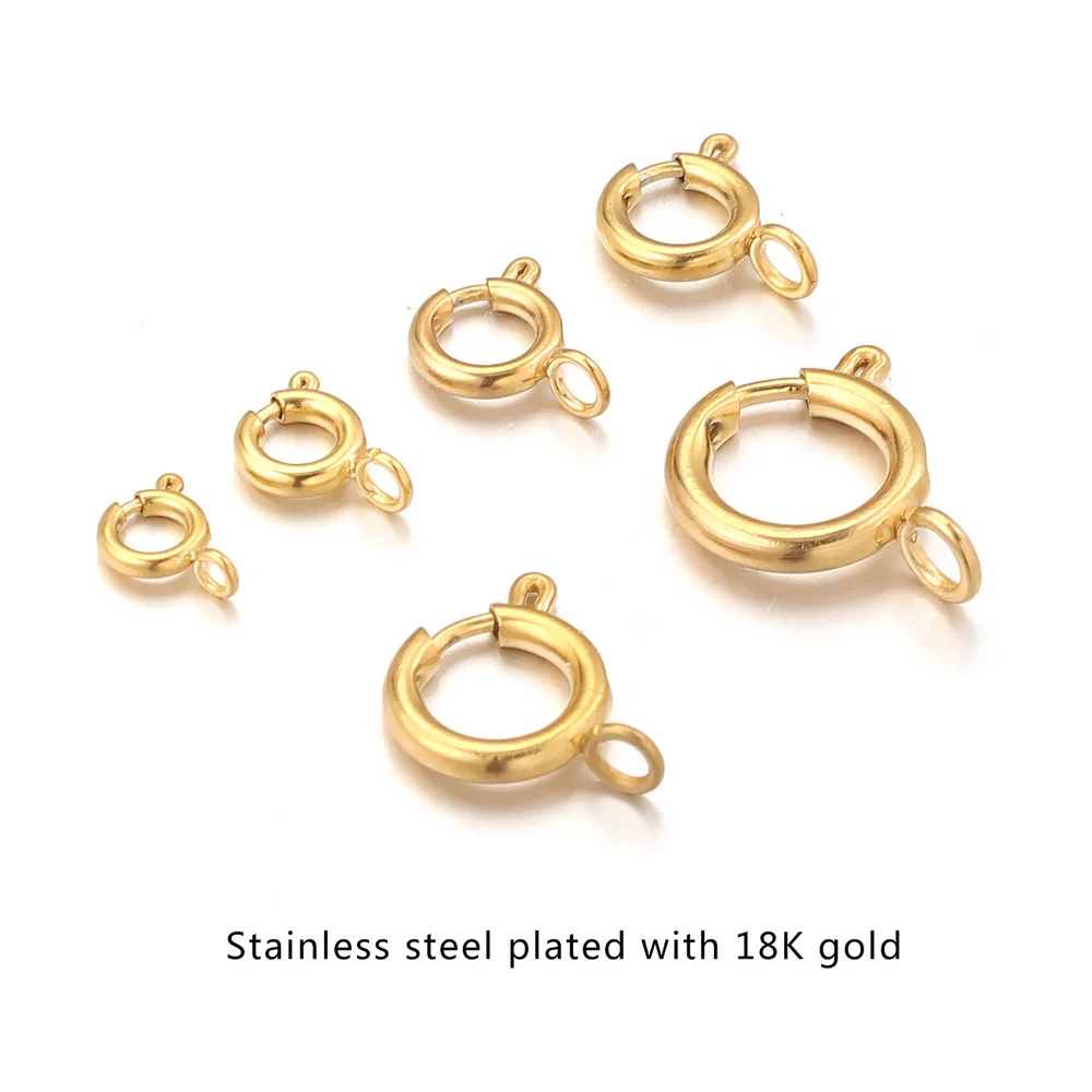 10pcs Stainless Steel 18K Gold Spring Ring Clasp With Open Jump Ring  connection Accessories For Jewelry DIY Findings Components