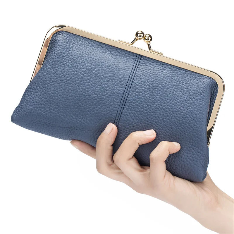 Women New Genuine Leather Clip Bags Long Clutch Wallet,2026 Fashion Coin Purse Card Holder Key Lipstick Storage Phone Pouch Case