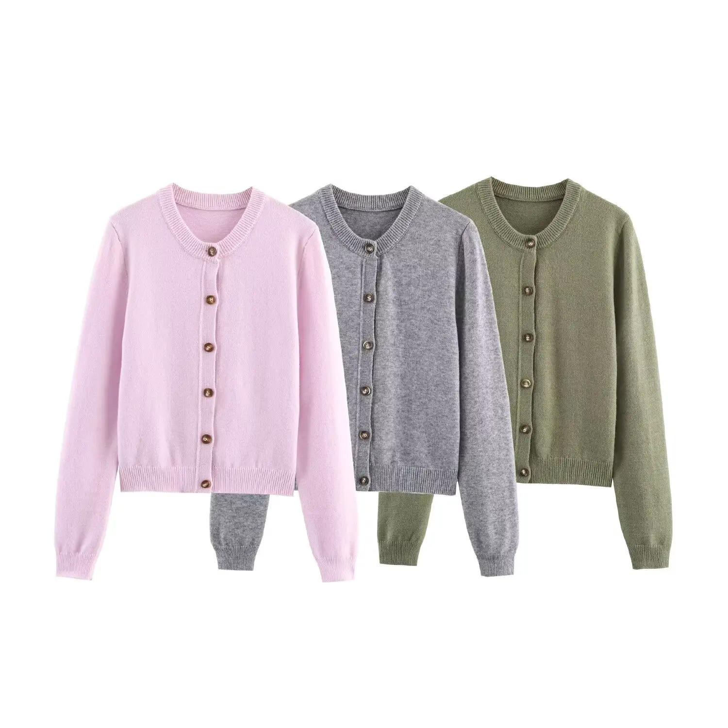 Nueva llegada de las mujeres chaqueta de manga larga cuello redondo Primavera/otoño de longitud corta Slim-Fit solo botón chaqueta de suéter de manga larga