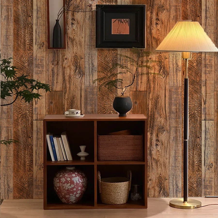 Imitation Wood Grain Self-adhesive Wallpaper Restaurant Living Room Bedroom Background Wall Decoration Stickers PVC Wallpaper