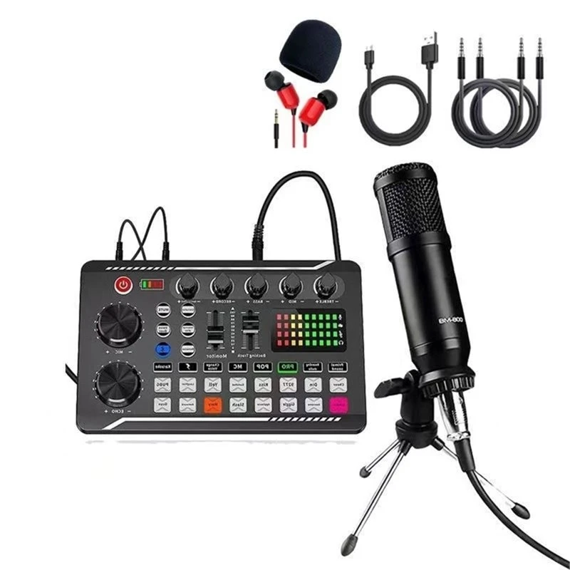 【A17Z】F998 Sound Card For DJ Disco Device With Microphone Set, Music/Recording Live Streaming Podcast Equipment Bundle B
