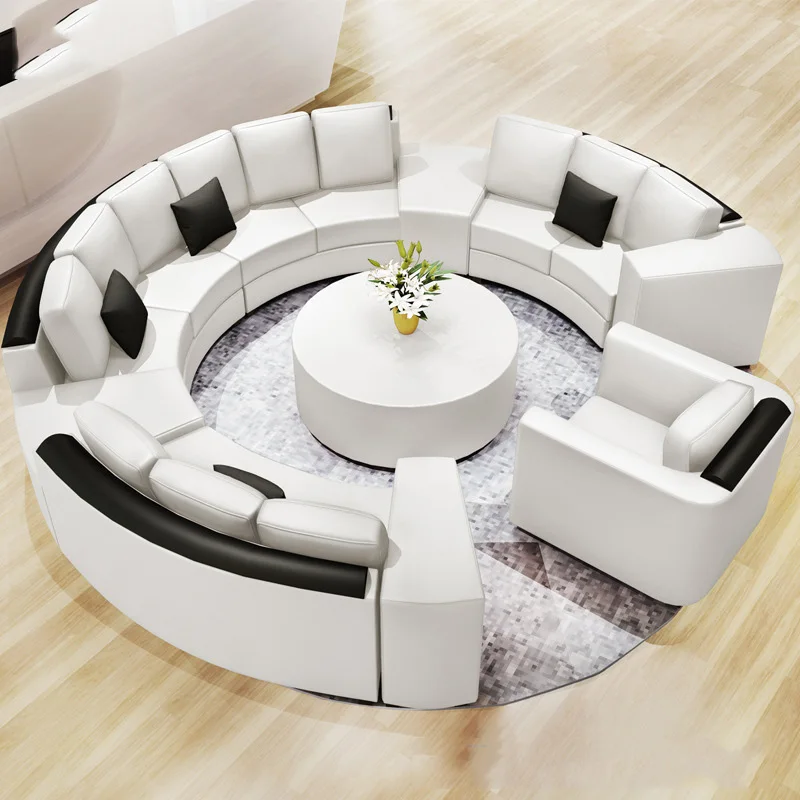 

Round creative living room combination simple modern curved office VIP reception leather sofa ly02