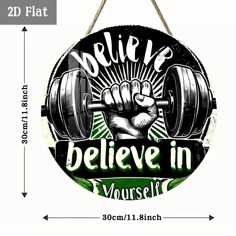 2D Flat, 1pc 1pcs Retro Fitness Wall Decor - Strength Training Wood Panel Painting, Frameless Round Motivational Workout Sign Su