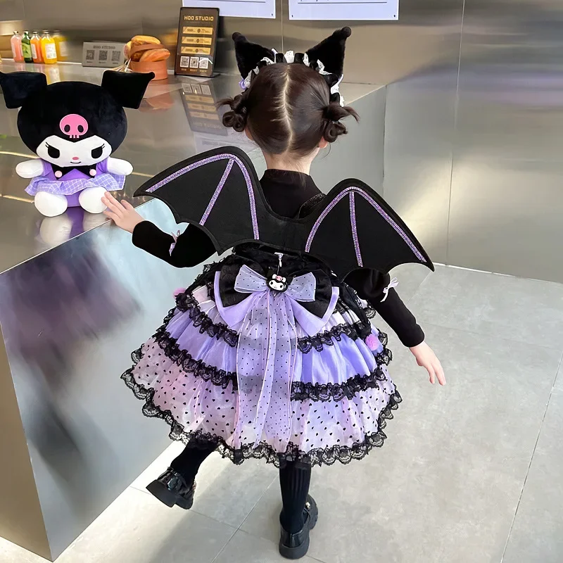 Anime Sanrio Kuromi Children's Dress CosPlay Dress Cartoon Academy Style Pleated Skirt Girl Princess Clothes Girl  Birthday Gift