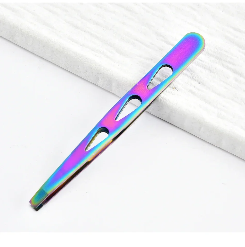 Colorful Titanium Eyebrow Tweezers Anti‑Slip Hollow Design Facial Hair Removal Makeup Tweezer