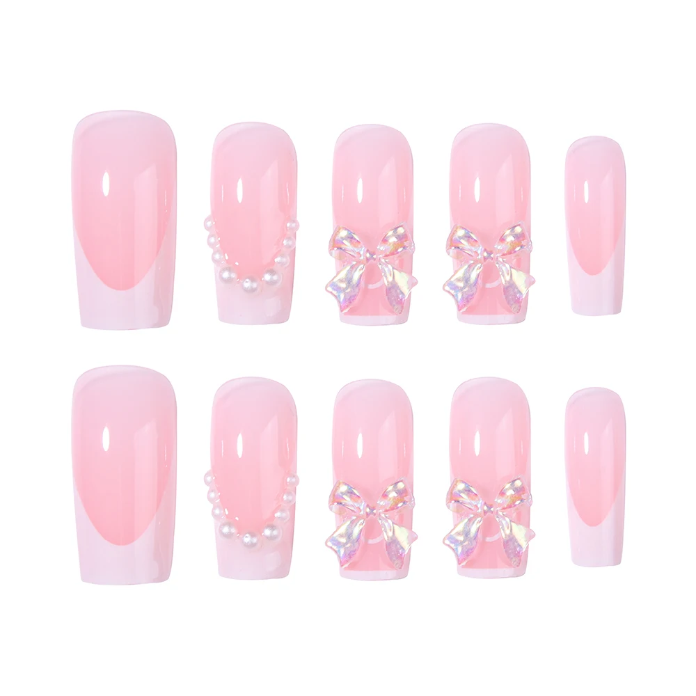 ارفع أسلوبك مع، 24 قطعة/المجموعة اضغط على أطراف الأظافر الأبيض الفرنسي والزهور ثلاثية الأبعاد تصميم أظافر أكريليك المزيفة، تناسب تمامًا والمتوسط #2