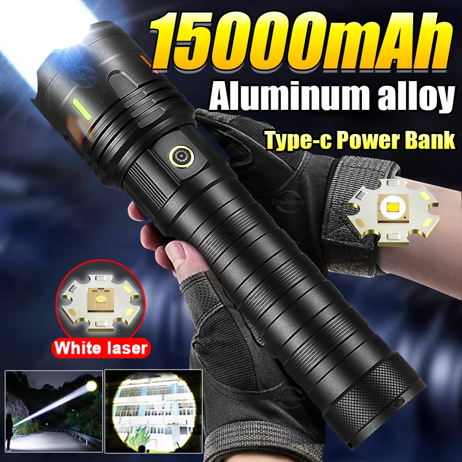 

2025 Встроенный аккумулятор Вспышка Аварийные прожекторы из алюминиевого сплава 6 км Самые мощные светодиодные фонарики Тактический фонарь 15000 мАч