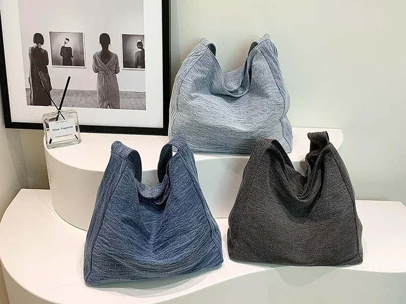 Denim Zipper Large Capacity Tote Bag 2024 Summer Casual Versatile Shoulder Bag Retro and Simple Underarm Commuting Bags