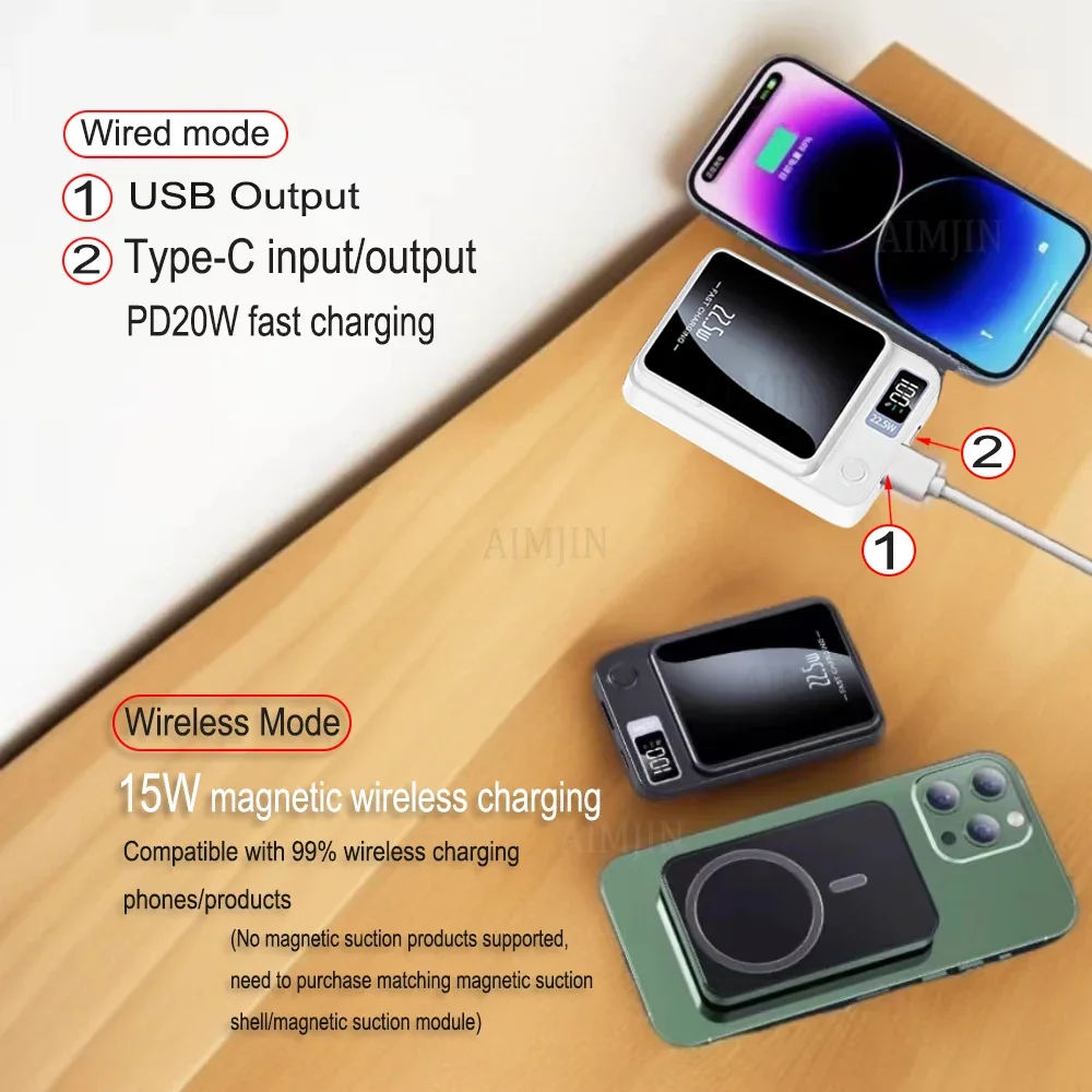 22.5W  Wireless Magnetic Power Bank 50000mAh Suitable For  Apple phone Small and Portable Large Capacity Mobile Power Supply