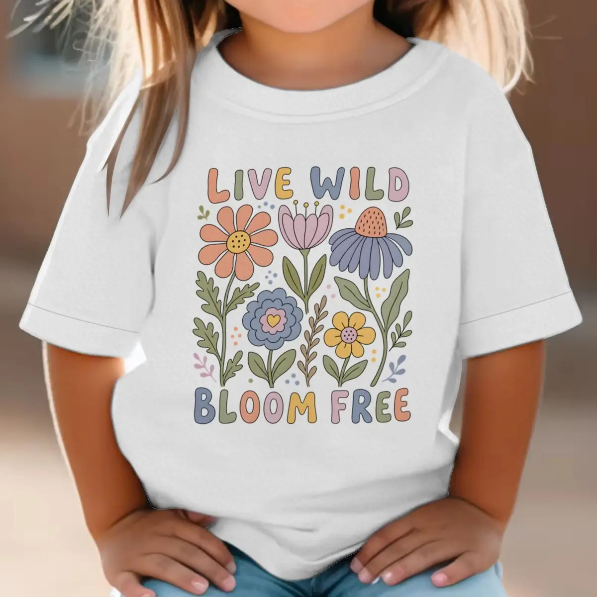 Kids Clothes Vintage Wildflower Graphic Soft Cotton Tee Toddler Live Wild Bloom Free T-shirt Girls Boys Boho Floral Print Shirt