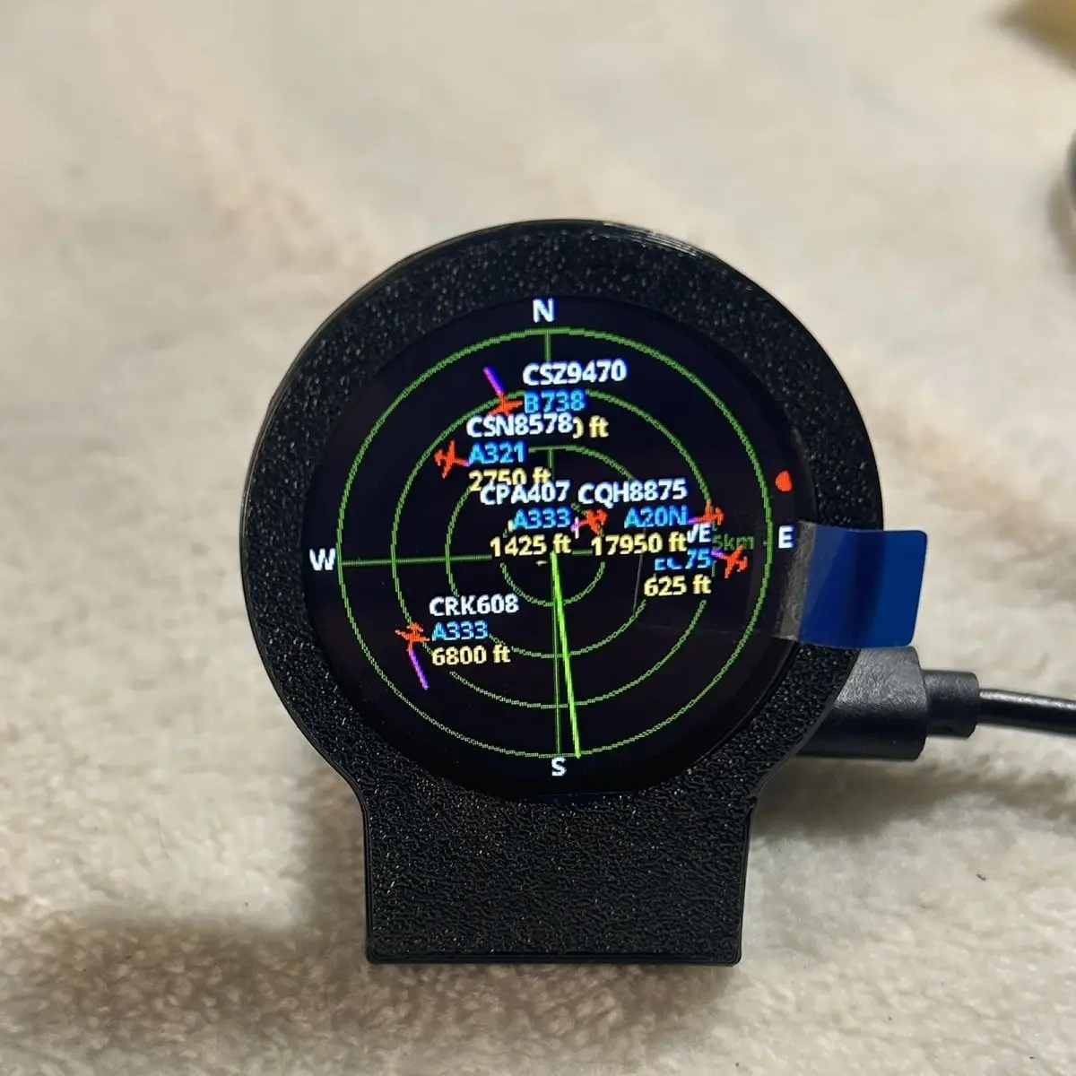 3D Printed Case WiFi-Connected Wireless Desktop Real-Time Aircraft Radar Model, Desk Ornament with Type-C Interface