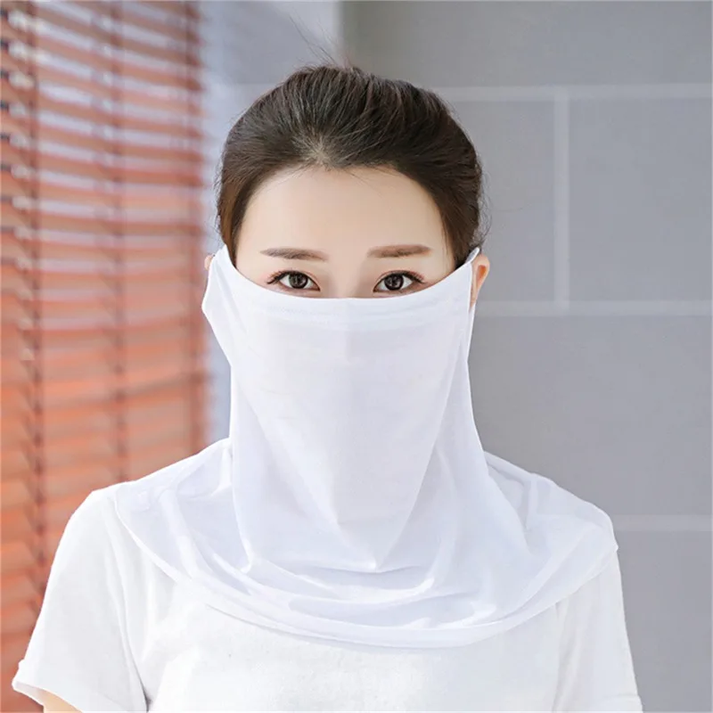 Solid Ice Silk Sunscreen Mask Women Summer Anti-UV Quick-drying Face Cover Scarf Breathable Neck Protection Hanging Ear Headband