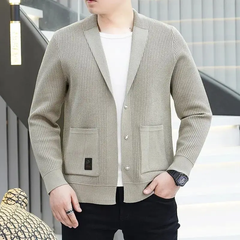 

Мужской вязаный кардиган с длинным рукавом, осенний, без катышков, стандартный крой, в корейском стиле, из волокна Coolmax, полиэстер, повседневная одежда