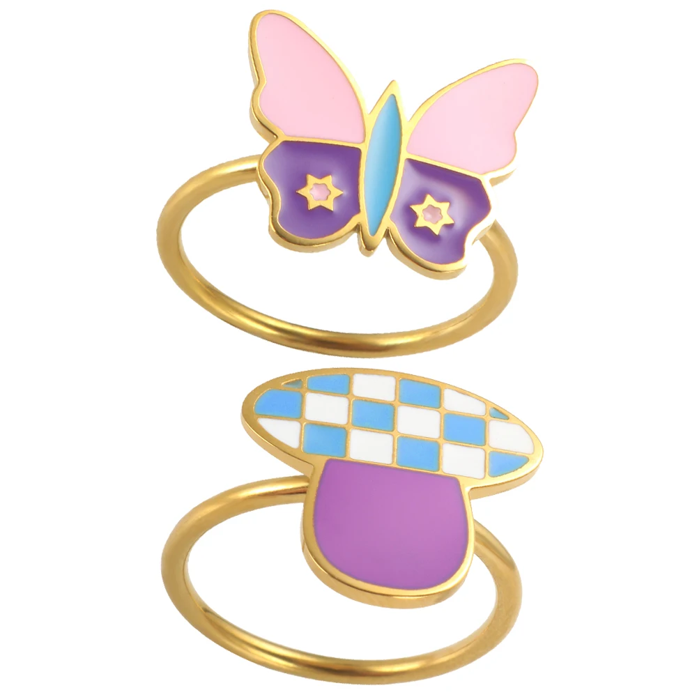

JINHUI Colorful Cartoons Stainless Steel Ring for Women Gold Plated Ins Style Jewelry Gift