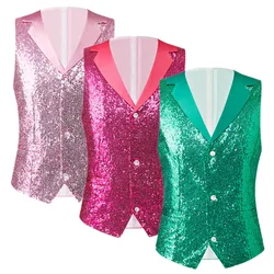Fashion Men Luxury Sequin Suit Vest Slim Fit Tops Singer Magician Stage Performance Dress Waistcoat