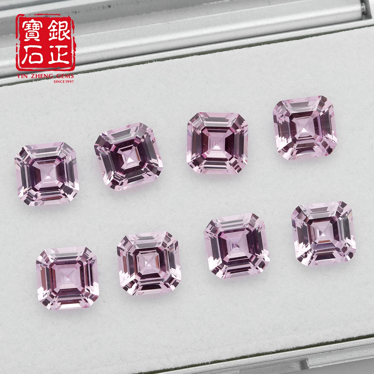 YinZheng Can Be Provide GRC Or AGL Certificate Asscher Cut Flame Melted Morgan Pink Color Synthetic Lab Grown Sapphire