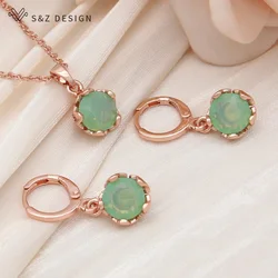 S&Z DESIGN New Trendy Cute Cubic Zirconia Round Flowers Dangle Earrings Jewelry Sets For Women Wedding Party Pendant Necklace