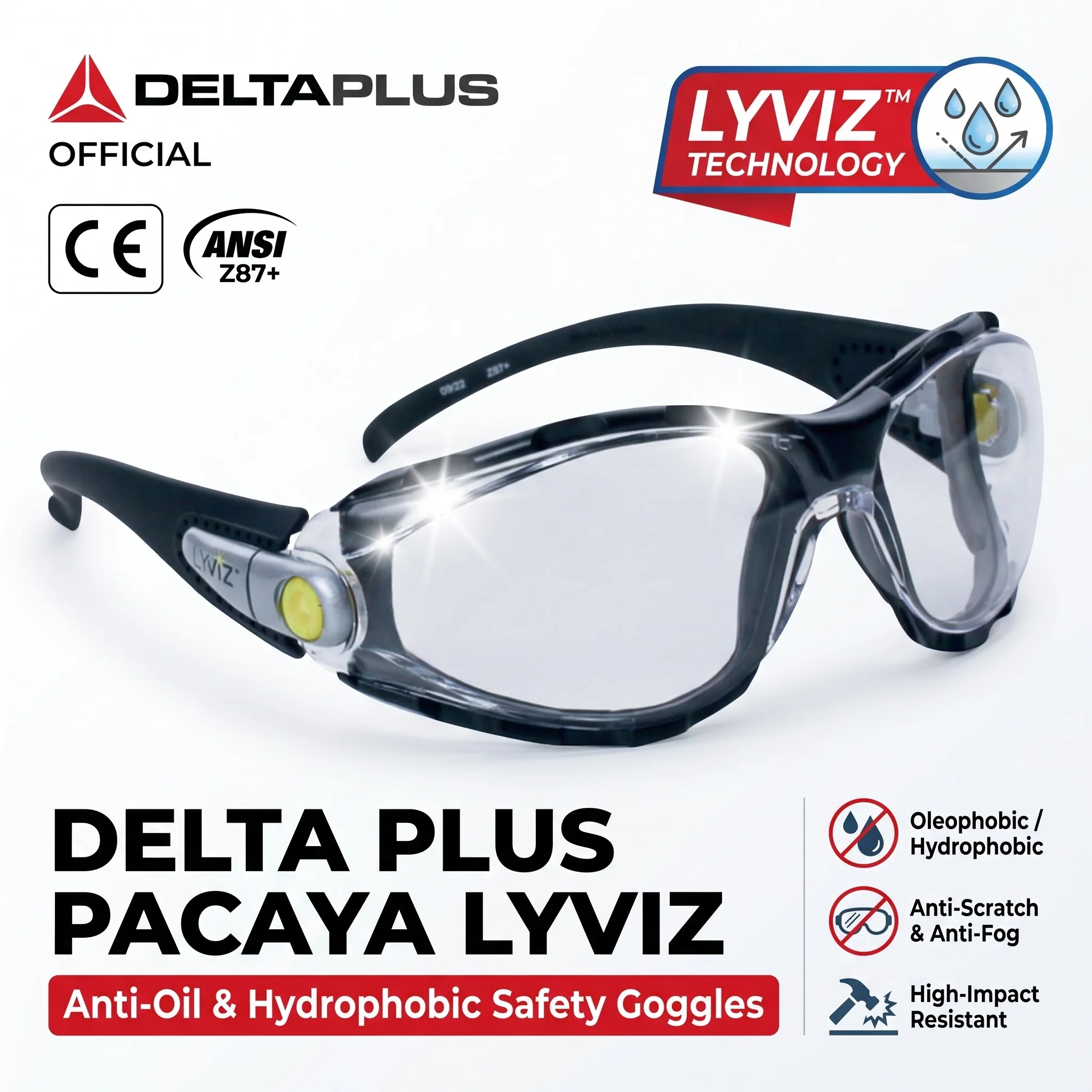 Deltaplus 101133 PACAYA LYVIZ Safety Glasses Clear Protective Eyewear Work Goggles Z87 Lentes de Seguridad Industrial Trabajo