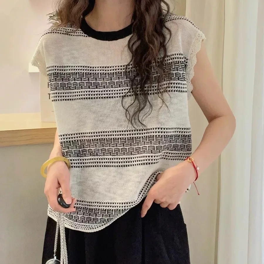 Summer Women's Knitted top Coarse Needle Sweater sexy hollow T-shirt Elegant Vintage Style tee shirt for All Ages