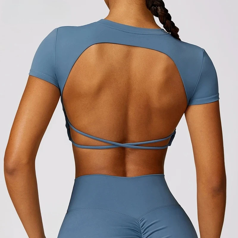 

Backless Sports Short Shirts Women Gym Women Fitness Sexy Crop Top Quick-Drying Yoga Clothing Breather Workout Sportswear Women