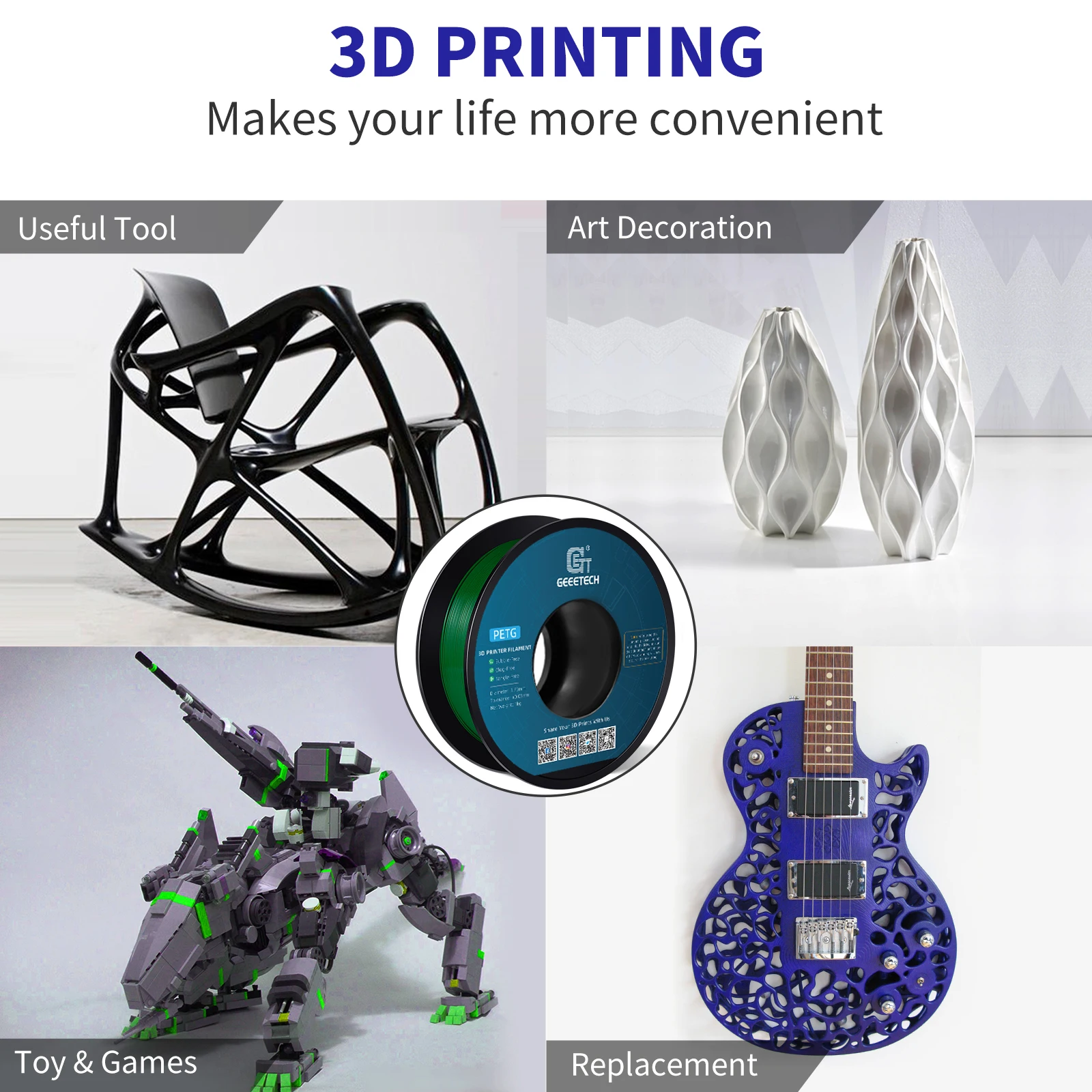 Geeetech 2kg PETG 1.75mm Filament 3D Print Wire Vacuum Packaging Local Warehouses Colorful Plastic for Most FDM 3D Printer