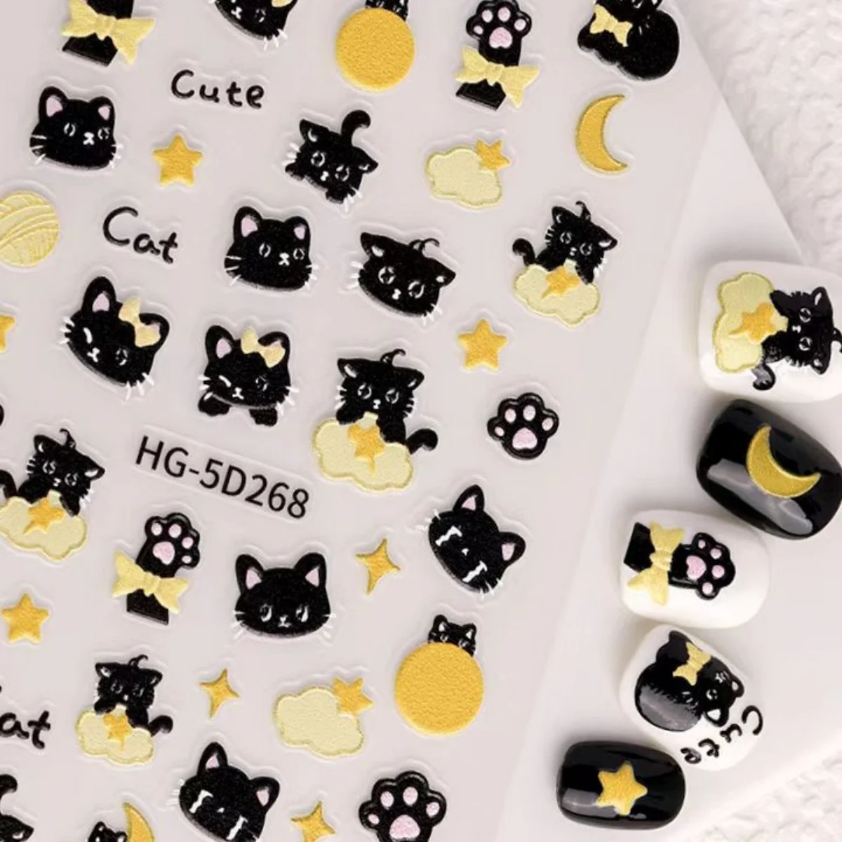 1PC Black Silver Cat Animals Nail Sticker Decals Y2K Charms Cute Dog Cartoon Adhesive Sliders Foils For Manicure Nail Art