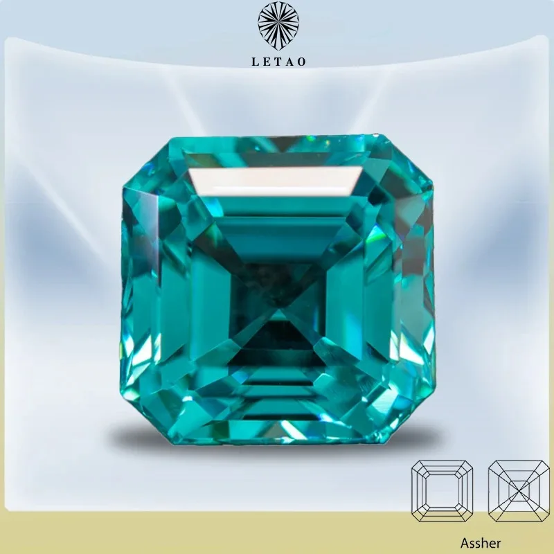 

Lab Grown Sapphire Asscher Shape Paraiba Charm Gemstone DIY Ring Necklace Advanced Jewelry Making Materials with AGL Certificate