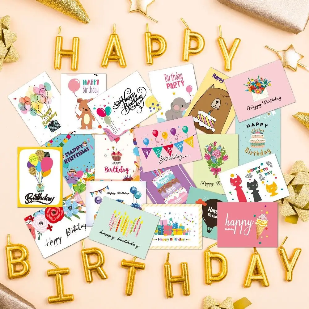20pcs Combination Set Birthday Greeting Card Blessing DIY Happy Birthday Card with Envelope Handwriting Message Cards