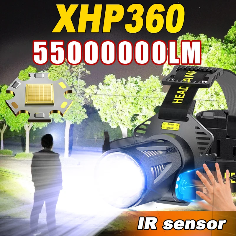 Ultra High Power Headlight 55000000LM Super Bright LED Headlamp IR Sensor Waterproof Head Flashlight Rechargeable Lamp Fishing