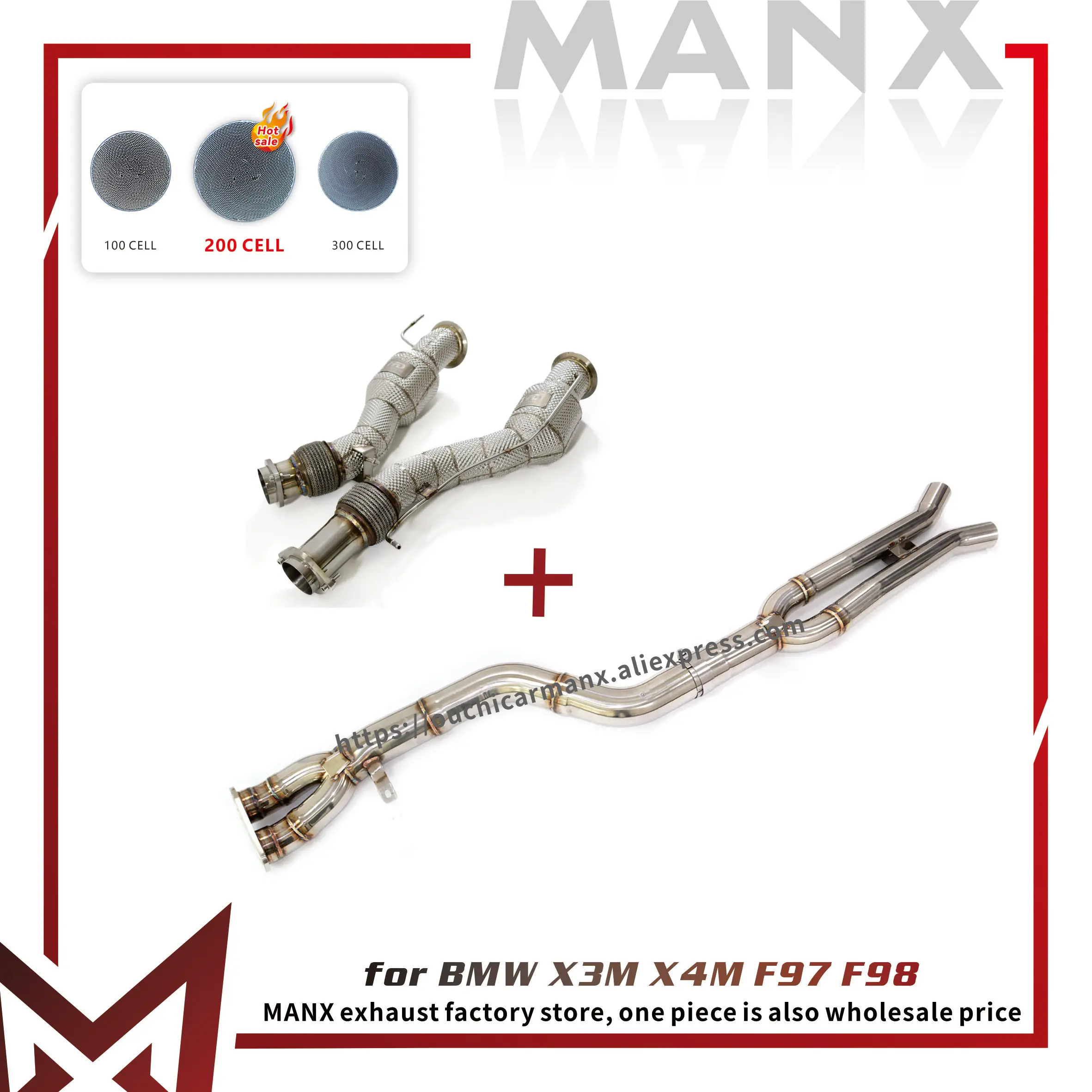 

MANX for BMW X3M X4M F97 F98 Downpipe Exhaust system SS304 Large diameter Support customization Exact Fit Middle pipe