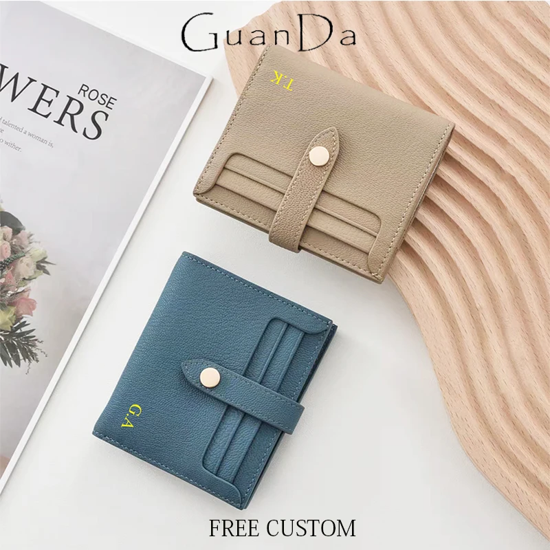 

Genuine Leather Fashion Card Holder Luxury Brand Casual Portable Card Wallet For Woman Custom Name Folding Business Coin Purse