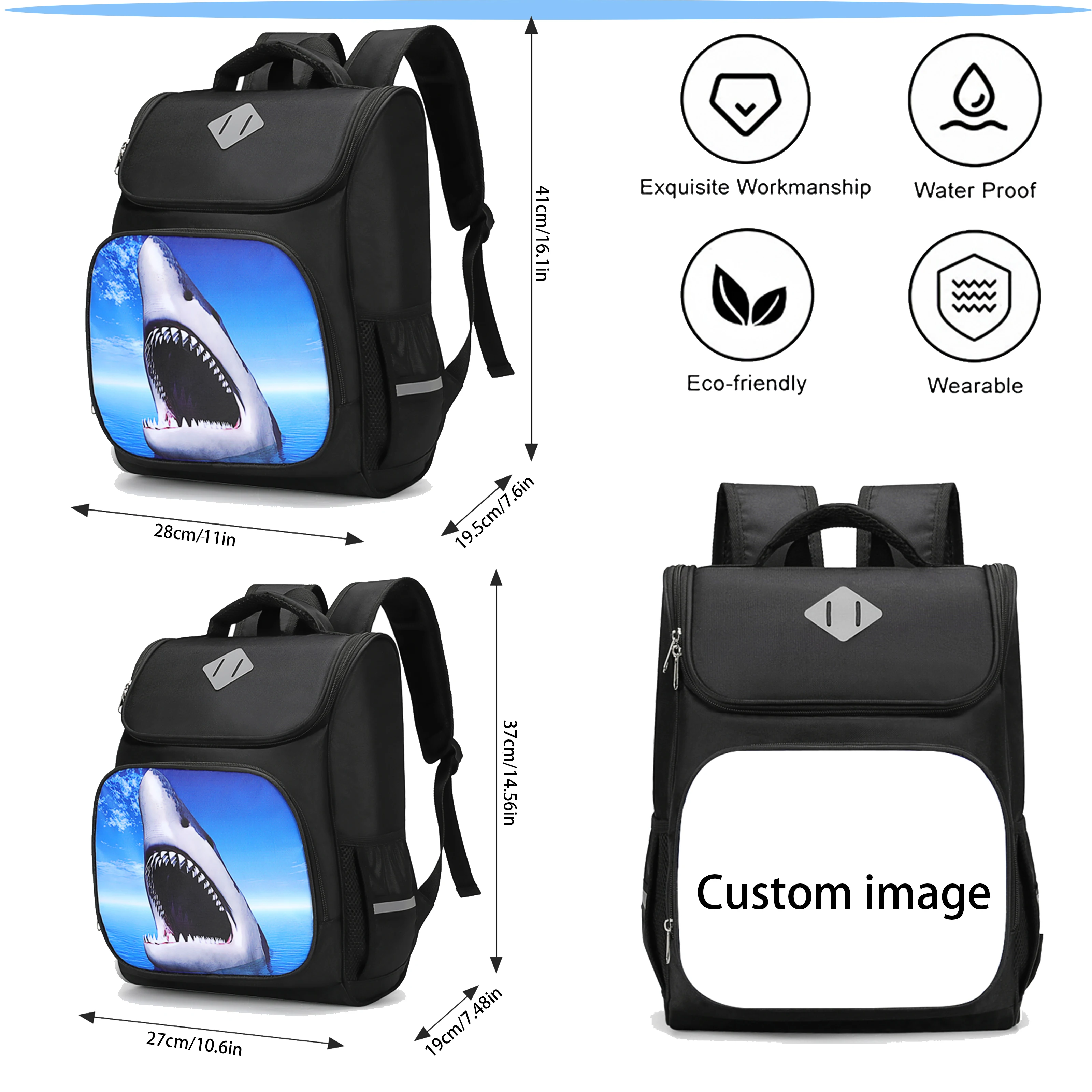 DIY-Schulrucksack mit mehreren Fächern, individuelle personalisierte Schultaschen in zwei Größen mit Ihrem Foto-Logo-Bild