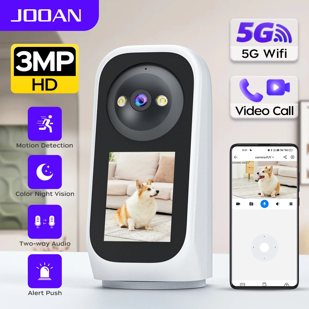 

Видеоняня JOOAN 3MP с Wi-Fi, 2,8-дюймовым сенсорным экраном, двусторонней аудиосвязью и ночным видением
