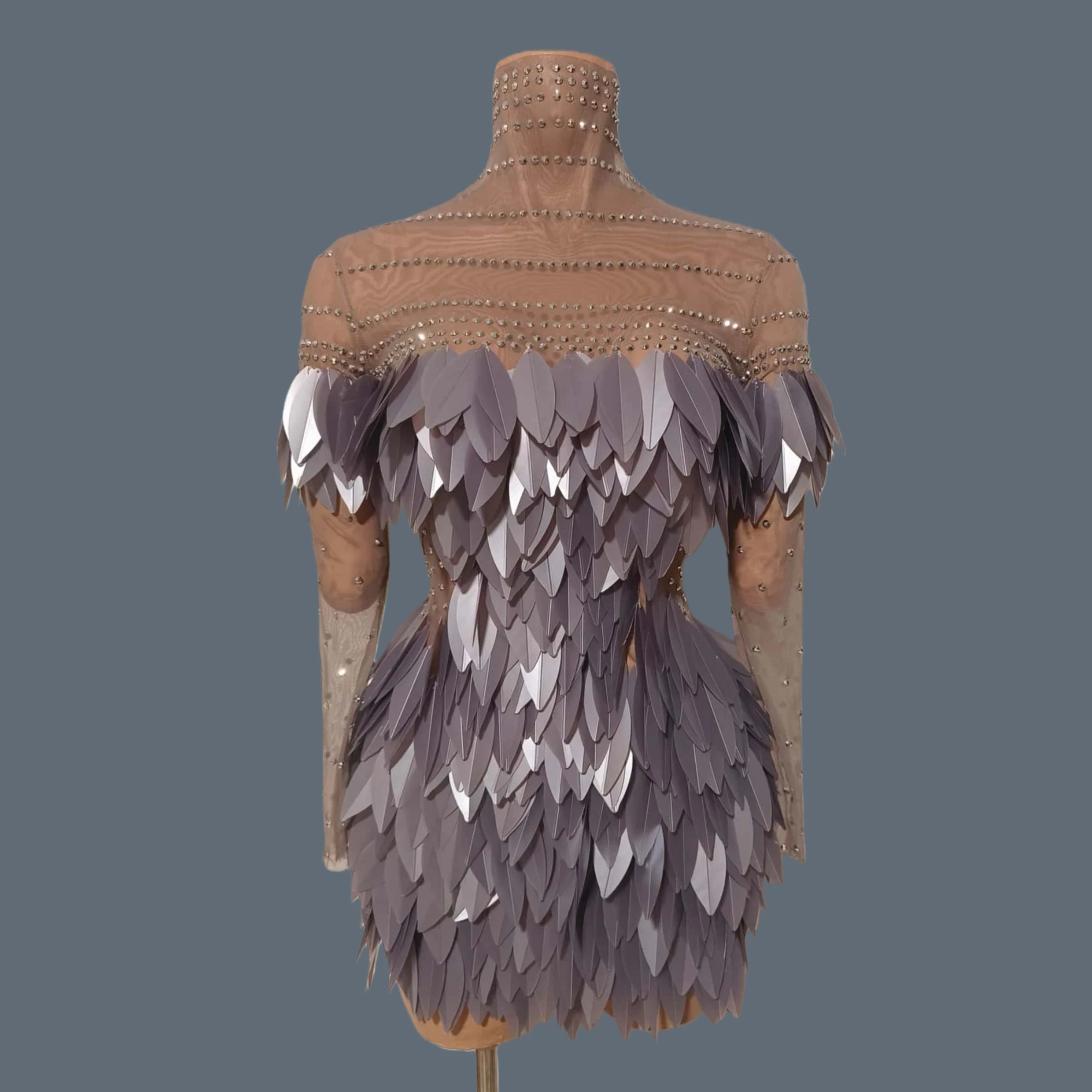 

Chic Long Sleeves Rhinestone Mini Dresses Sexy Birthday Party Women See Through Mesh Dress Bar Drag Queen Performer Wear Zhaji