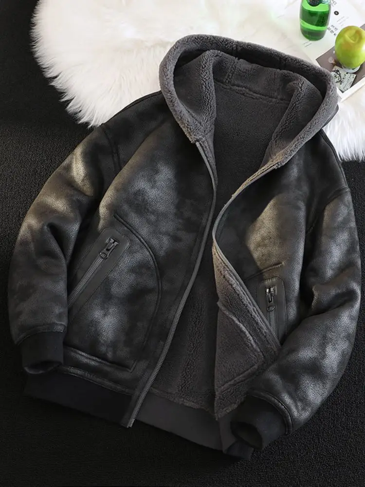 

Мужская зимняя куртка-косуха с подкладкой из овечьей шерсти, двусторонняя, в американском ретро-стиле, из овечьего вельвета, теплая, для молодежи