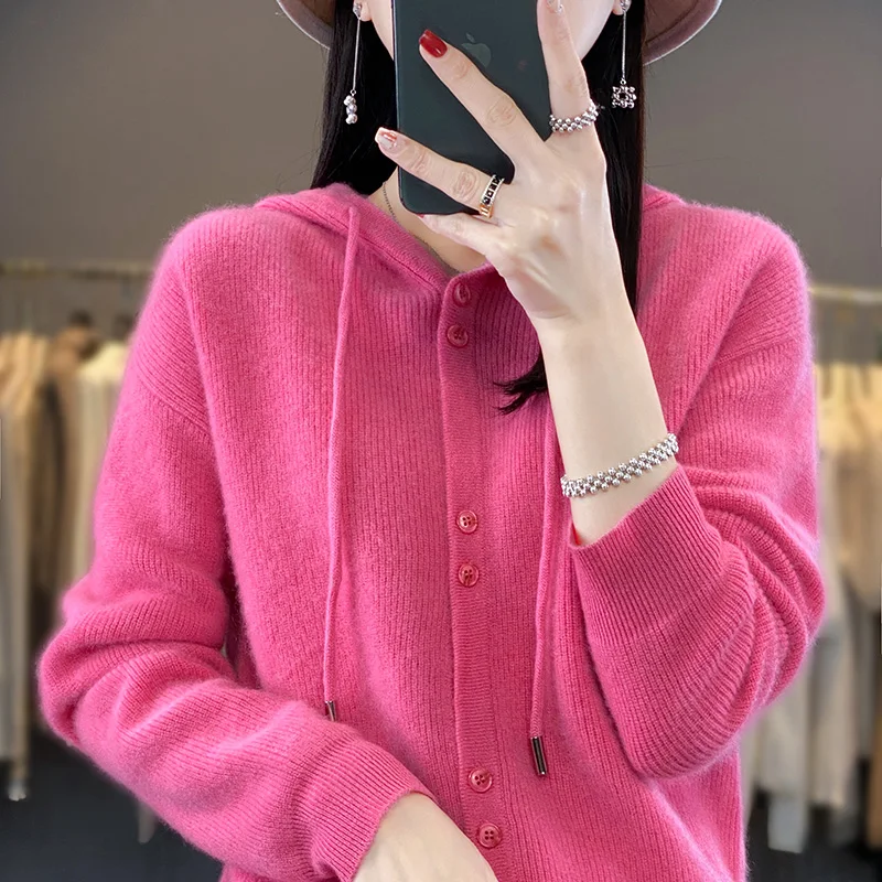 2023 New Autumn winter Cashmere hooded Cardigan Women  thickened Cashmere Hoodie Cardigan Women Loose Hooded Knitted  Coat