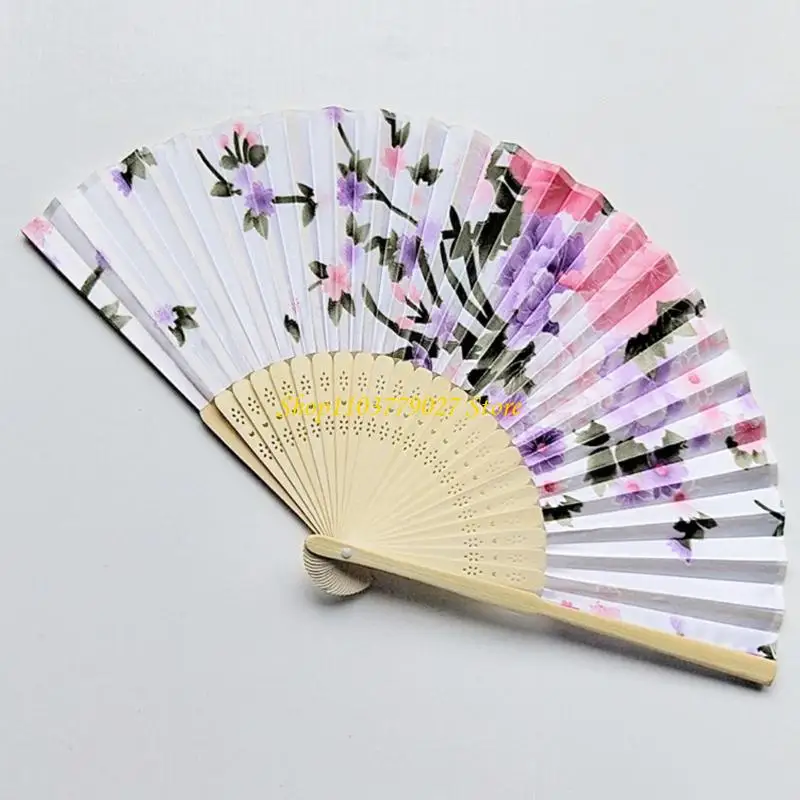 C4DF Japanese Floral Pattern Dance Hand Fan for Women Festival Gift Performances